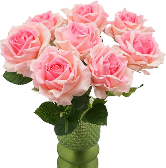 6 Pcs Silk Real Touch Latex Roses, Artificial Single Stem Big Bloom Faux Roses for Home Party Office Wedding Indoor Decor, Floral Arrangements, Table Centerpieces