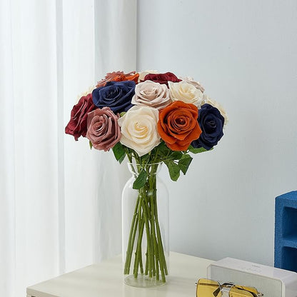 15pcs Fake Roses Artificial Silk Flowers Nude Faux Rose Flower Long Stems Bouquet for Arrangement Wedding Centerpiece Party Home Kitchen Decor (VASE is NOT INVLUDED)
