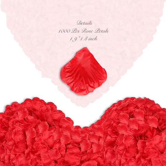 1000Pieces Rose Petals, Artificial Flower Petals Fake Rose Petals Silk Red Rose Petals for Romantic Night,Wedding,Proposal Anniversary Flower Decorations (Red)