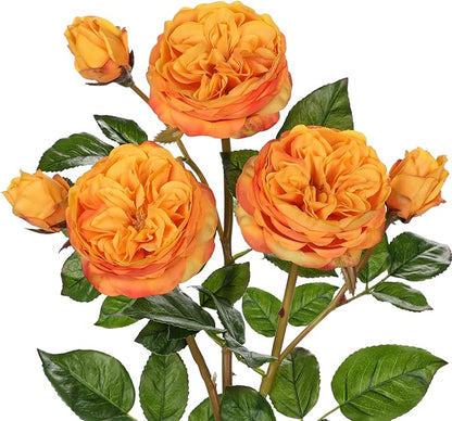 Real Touch Artificial Roses (Set of 3) – 23.6" Long Stem Orange Garden Roses – Lifelike Faux Silk Flowers for Wedding Bouquets, Home Décor, Centerpieces & Floral Arrangements