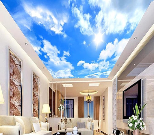 Eierme-Blue Sky Background with White Clouds Mural Wallpaper Peel and Stick 160" x 114"
