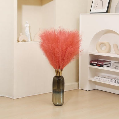 9 Stems Orange Pampas Grass - 38 Inch Tall Faux Pompous Grass Decor, Large Artificial Pompas Floral for Vase Filler, Wedding, Party and Fall Home Decor (Orange)