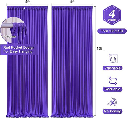 Purple Backdrop Curtains 4 Panels - Wrinkle-Free Polyester Photography Drapes for Baby Shower & Birthday Party - 16 X 10FT