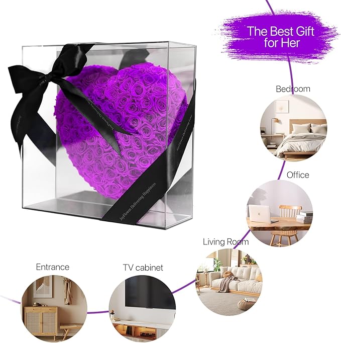 JoyFlower About 140pcs Preserved Roses Gift, Real Purple Eternal Roses for Mom, Long Lasting Forever Flowers with Gift Box for Women Girlfriend Wife Her in Valentines Mother's Day Birthday Anniversary