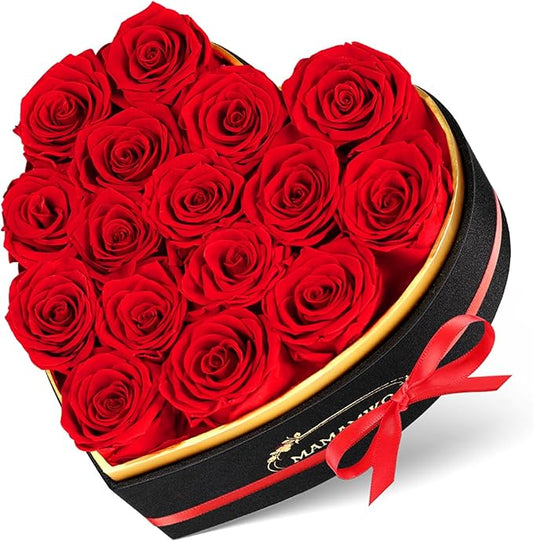 16 Preserved Roses in Heart Shape Gift Box for Her - Forever Flowers for Delivery, Eternal Rose Mothers Gifts for Mom, Wife Anniversary Birthday Gifts for Women, Red