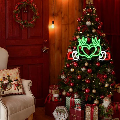 Merry Grinchmas Neon Sign Grinch Green Hands Neon Light Grinch Ornament Wall Decor Christmas Grinch Outdoor Decor Holiday Grinchy Gift for kids