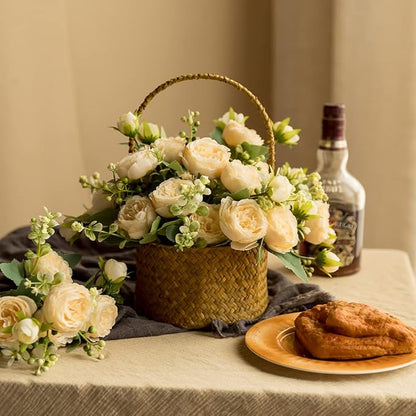 Floweroyal 4 Bunches Peony Artificial Flowers Champagne Flowers Silk Peonies Bouquets for Wedding Party Table Centerpieces Floral Arrangement Home Kitchen Decor.