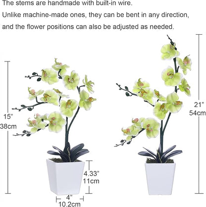 15" Tall Artificial Silk Phalaenopsis Orchid Flower Plant Pot Arrangements (Apple Green)