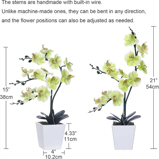 15" Tall Artificial Silk Phalaenopsis Orchid Flower Plant Pot Arrangements (Apple Green)