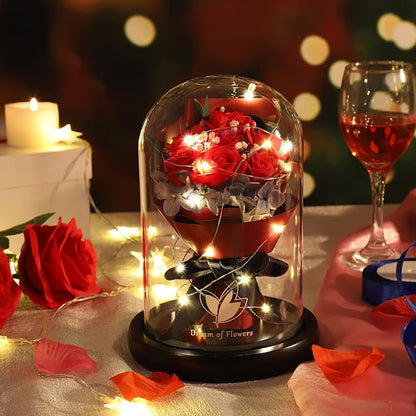 Christmas Rose Gifts for Women Birthday Gifts,Beauty and the Beast Rose in Glass Dome with 2 Light Modes, Enchanted rose Flower Roses Bouquets Christmas Women Gifts for Mom Wife Girlfriend Sister