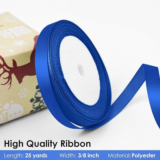 25 Yards 3/8 inch Satin Ribbon, Solid Color Fabric Ribbon Perfect for Gift Wrapping, Wedding, Handmade Bows, Floral Bouquets and Party Decoration(Royal Blue)