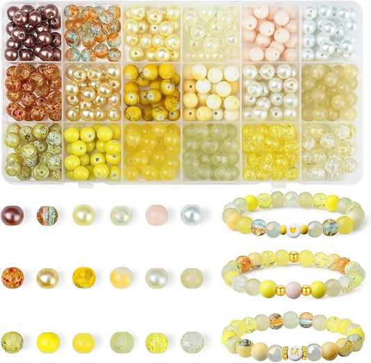 DUQGUHO 8mm Yellow Glass Beads for Jewelry Making & DIY Crafts - 360PCS, Round, Modern Style