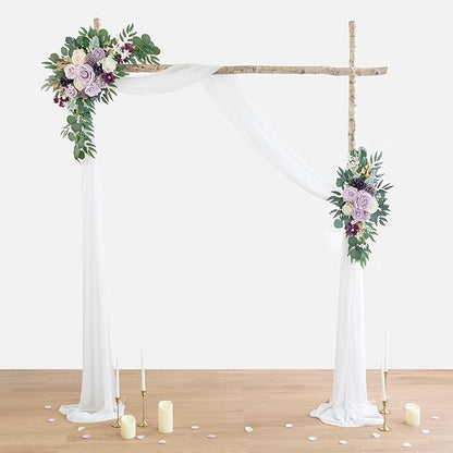 ponatia Wedding Arch Flowers with 26Ft Chiffon Fabric, Artificial Purple Flowers for Wedding Welcome Signs Decorations for Wedding Ceremony Reception (Lilac & Cream)