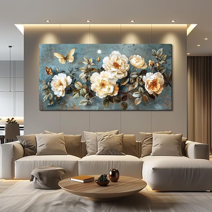 PHAOHUAXM Large Canvas Wall Decor Living Room For Wall Art For Bedroom Office Home Decor Abstract White Flower Wall Painting Printing Pictures Artwork Modern Restaurant Decoration Aesthetic 30"x60"