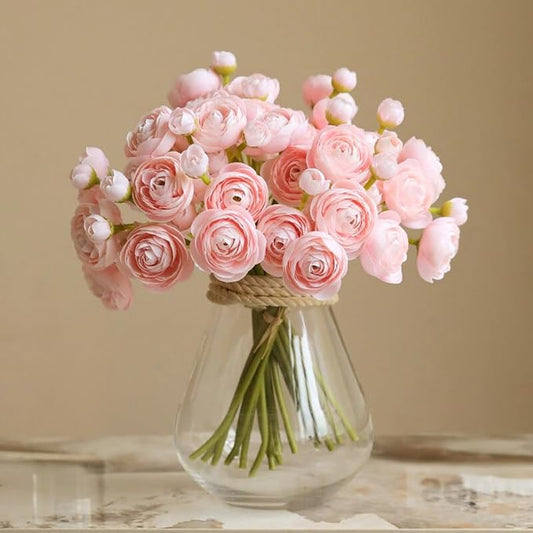 ASTRYAS Ranunculus Artificial Flowers, 18 Pcs Blush Faux Silk Mini Ranunculus Bulk Fake Wedding Filler Flowers for DIY Pink Bouquets, Centerpieces, Bridal Shower Decorations, Pink