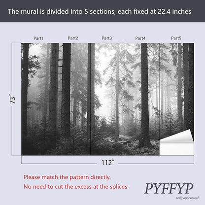 PYFFYP- Dark Foggy Forest Wallpaper murals for Bedroom(Not Peel and Stick)
