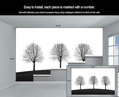 KIREUPA Minimalist Tree Wall Mural, Elegant Tree Silhouette Poster 3d Wall Murals, Modern Forest Wallpaper Mural, for Living Room Bedroom Large Wallpaper Indoor Decor 118" W x 82.6 "H