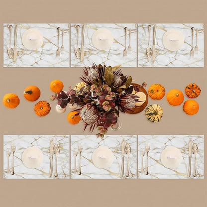 PVC Placemats Set of 1 White Gold Marble Wipeable Table Mats Washable Heat Resistant Non Slip Vinyl Dining Table Mat for Kithen Indoor Outdoor Patio Farmhouse Place Mats Decorative