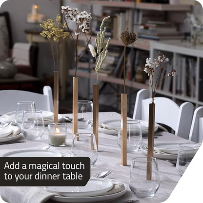 PELEG DESIGN Magnetic Flower Vase - Unique and Modern Set of 5 Gold Aluminum Vases for Home Garden Décor | 9.4 x 0.6 x 0.6 inches | Suitable for Both Real and Artificial Flowers