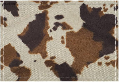 Cow Print Placemats Set of 4 Rustic Farmhouse Brown Cowhide Print Western Style Art Printed Dining Table Mats for Restaurant Home Kitchen Holiday Decor 12x18in