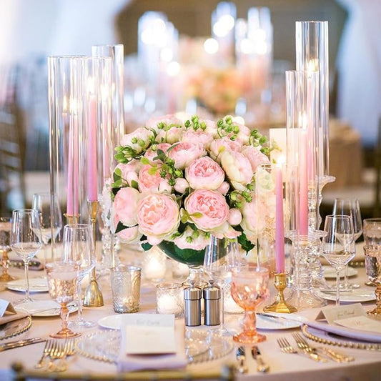 DEEMEI Artificial Peonies Flower Silk Peony Bouquet 4 Bundles Faux Persian Rose with Eucalyptus Leaves for Home Wedding Party Decoration (Light Pink)