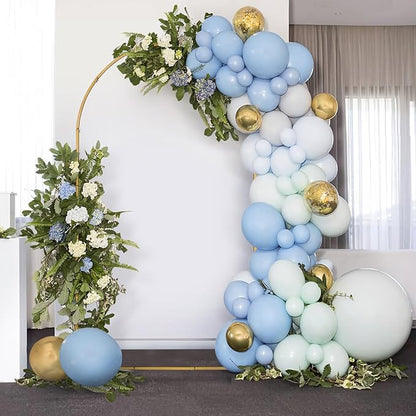 Skypatio 7.2FT Wedding Metal Arch Backdrop Stand with White Backdrop Cover, Balloon Gold Arch Stand for Birthday Party Baby Shower Wedding Decoration Stand for Backdrop