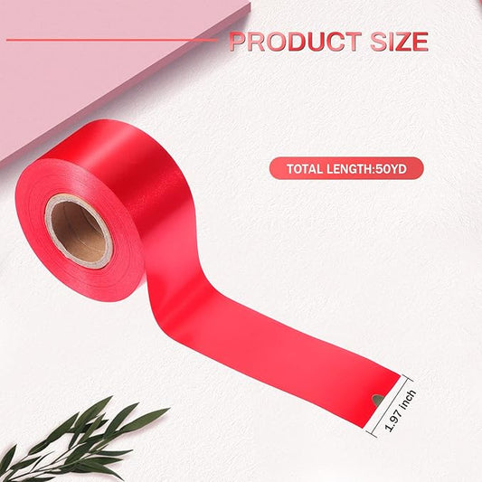 Syhood Outdoor Leaf Ribbon Floral Satin Ribbon for Crafts Aspidistra Waterproof Holiday Outdoor Decoration(2 Inch X 50 Yards,Red)