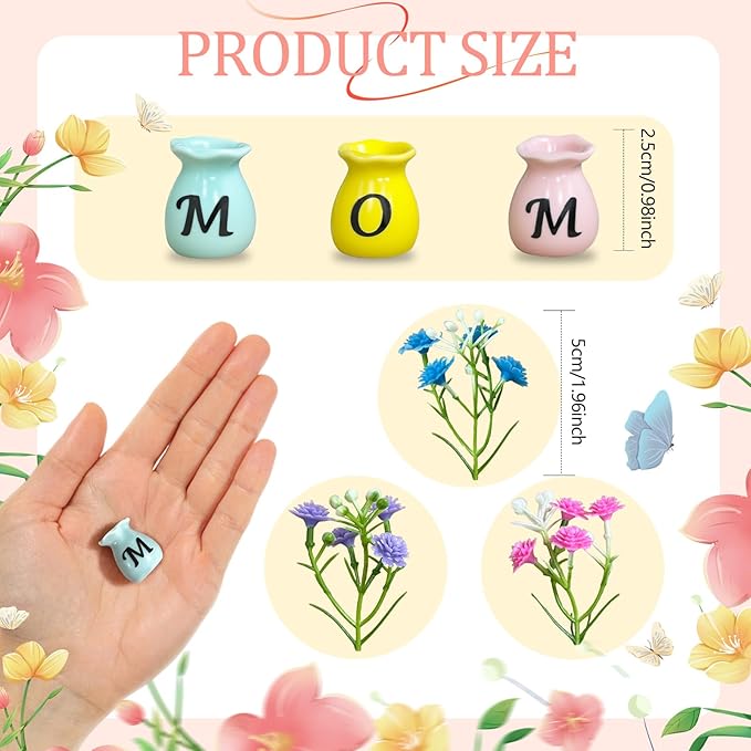 Mom Birthday Gifts Mini Vase Magnets for Fridge Cute Tiny Plant Refrigerator Magnets Ceramic Flower Vases with Artificial Flowers Mom Gifts from Daughter or Son Thanksgiving Christmas Mother’s Day