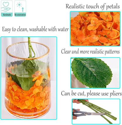 Kimura's Cabin 5Pcs 21inch Real Touch Artificial Hydrangea Flowers Realistic Latex Hydrangeas Long Stem with Leaves Hydrangea Bouquet for Home Wedding Baby Shower Birthday Party Decoration（Orange）