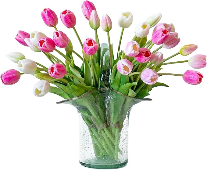 15pcs Artificial Tulips Flowers, Real Touch Latex Bouquet, Fake Tulips for Office Wedding Party Home Kitchen Garden Decoration-B Peachblow