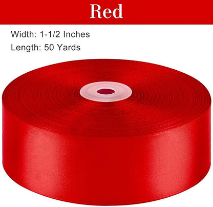 1-1/2 Inches 50 Yards Red Satin Ribbon, Solid Fabric Ribbon Roll for Flower Bouquets, Gift Wrapping, Wedding, Christmas, Handmade Crafts