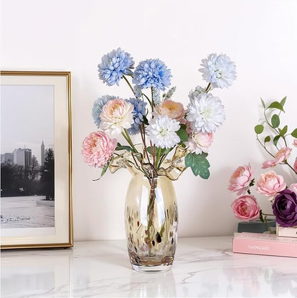 Hand Blown Amber Glass vase, Unique Glass Wide Mouth vase for Console Office TV Stand Coffee Table entryway Entrance Desktop Living Room Dining Table Centerpiece.