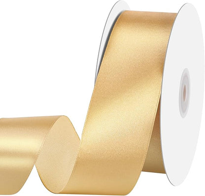 Gold Ribbon 1-1/2 Inch 60 Yards Gold Satin Christmas Ribbon Gift Bows for Gift Wrapping Floral Flower Bouquet Wedding Party Holiday Christmas Decorations