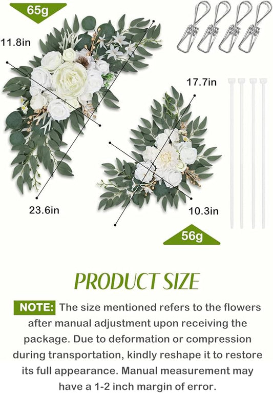 Wedding Arch Flowers Set of 2, Artificial Wisteria & Greenery Garland for Wedding Ceremony Backdrop, Wedding Floral Arrangement for Arch, Photo Booth & Reception Decor (White)