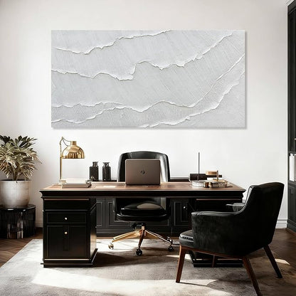 WINKAILIN White Abstract Textured Wall Art Modern 24x48 inch Canvas Ocean Wave Artwork Minimalist Hand-drawn Painting Contemporary White Posters Print for Living Room Bedroom Office Décor