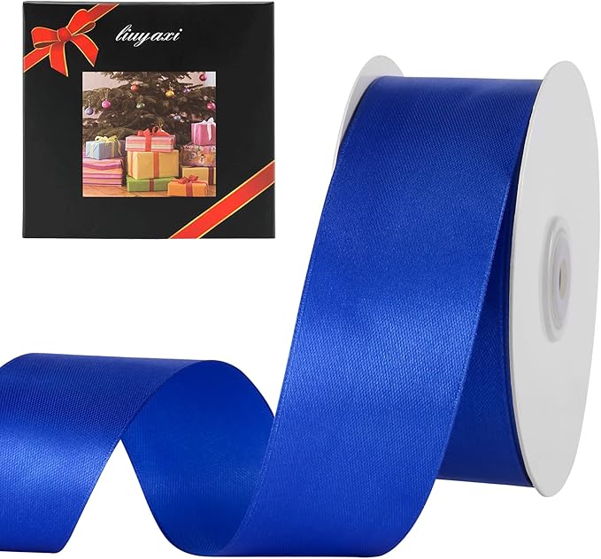 LIYAXI 1-1/2 Inches 50 Yards Blue Satin Ribbon, Solid Fabric Ribbon Roll for Flower Bouquets, Gift Wrapping, Wedding, Handmade Crafts