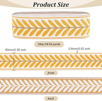 OLYCRAFT 10.9 Yards Jacquard Ribbon Trim 2.4 Inch Leaf Pattern Jacquard Polyester Ribbons Brown Leaf Jacquard Woven Embroidery Trim for DIY Sewing Crafts Handmade Bag Belts Clothing Decoration