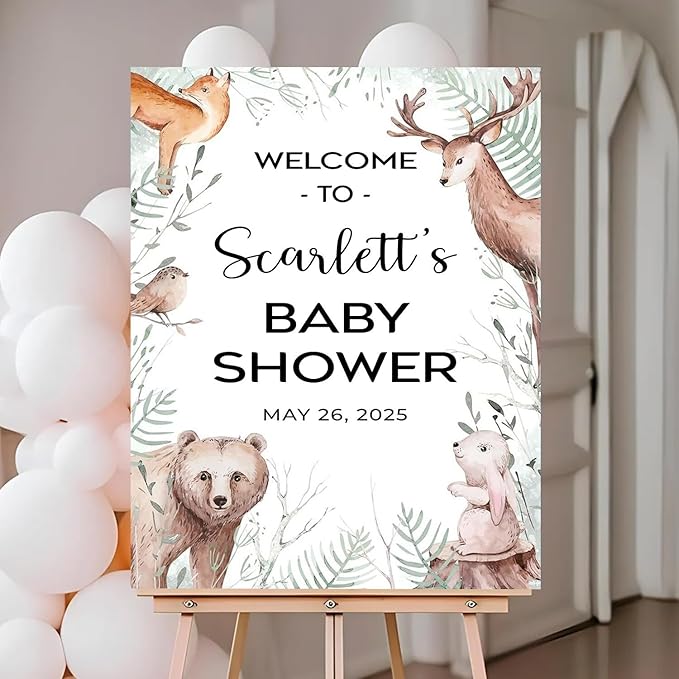 Personalized Baby Shower Welcome Sign For Boy Girl, Custom Forest Animal Yard Sign Decorations, Greenery Baby Shower Yard Signs, Cute Forest Animal Decorations Theme, Gender Reveal Sign