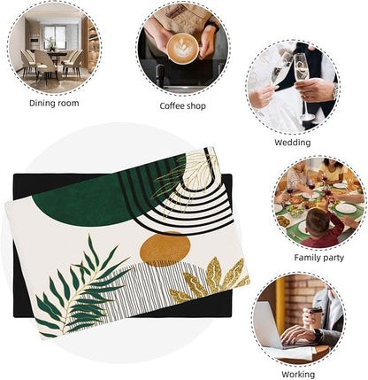 Boho Placemats, Modern Minimalist Art Abstract Geometric Sun Plant Print Washable Fabric Placemats Table Kitchen Dining Party 12x18 Inch Set of 4