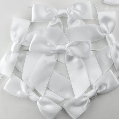 7Rainbows 30pcs Boutique 2.5" White Satin Ribbon Twist Tie Bows for Tying Up Packages Gift Wrapping
