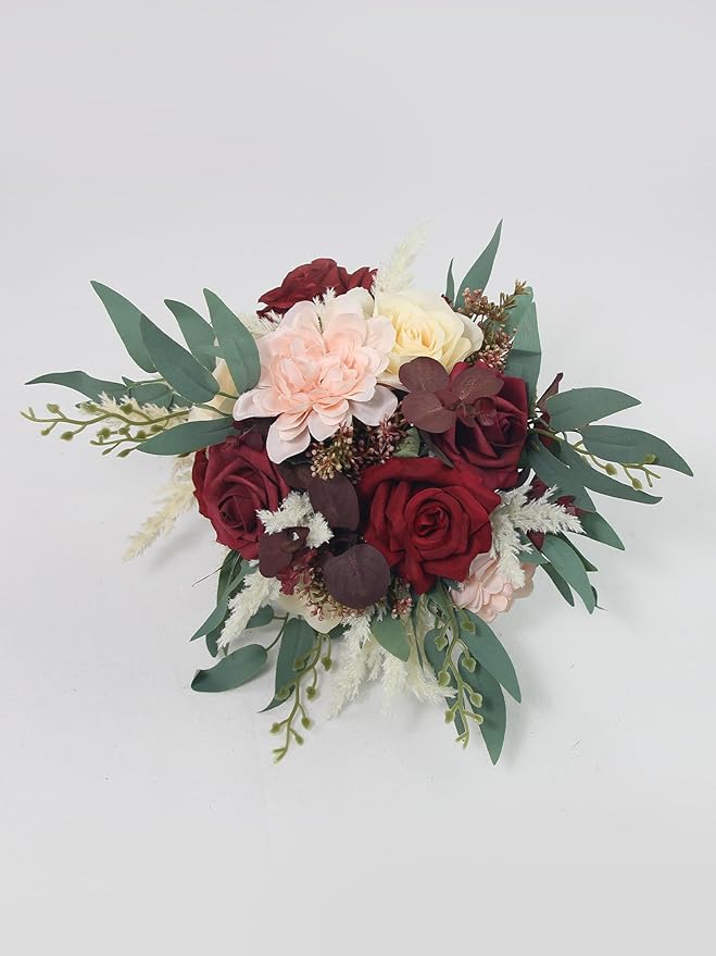 Rinlong 1Pc Burgundy Wedding Bouquets for Bridesmaids Fall Boho Bouquet Artificial Bridesmaid Bouquet for Wedding Prom Homecoming