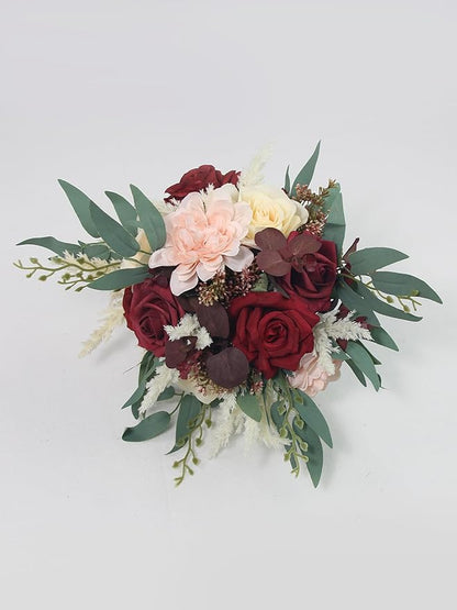 Rinlong 1Pc Burgundy Wedding Bouquets for Bridesmaids Fall Boho Bouquet Artificial Bridesmaid Bouquet for Wedding Prom Homecoming