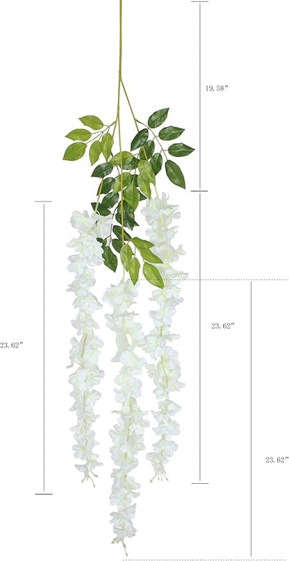 Duovlo 12 Piece Artificial Silk Wisteria Vine 3.6 Feet Ratta Hanging Flower Garland String Home Party Wedding Decor (White)