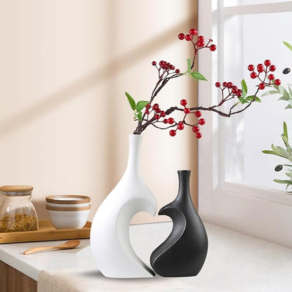 White Ceramic Vase Set of 2,Heart Shaped vase, Matte Frosted Texture Finish,Farmhouse Decor, Home Decor, Vases for Your Bedroom, Office, Living Room, Bathroom (White)