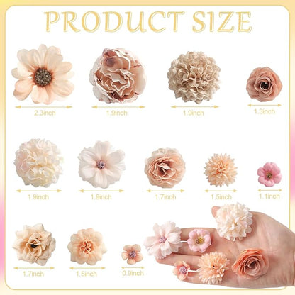 Faux Flower Heads Champagne Small Silk Artificial Flower DIY Fake Mini Flowers Rose Daisy Multicolor Flowers Craft Supplies for Wedding Party Wreath Graduation Season Party Home Decor