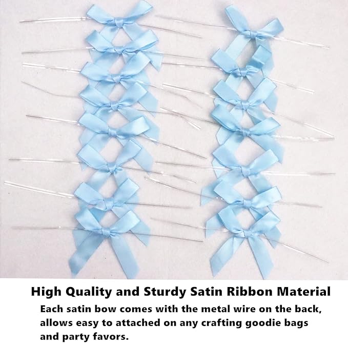 100 Pieces 3 inch Satin Ribbon Twist Tie Bows, Blue Pretied Bows with Twist Ties, Twist Bows Treats Bags, Bow Ties for Treats, Cake Pops, Baby Shower, Crafts, Gift Wrapping Favors, Cookies