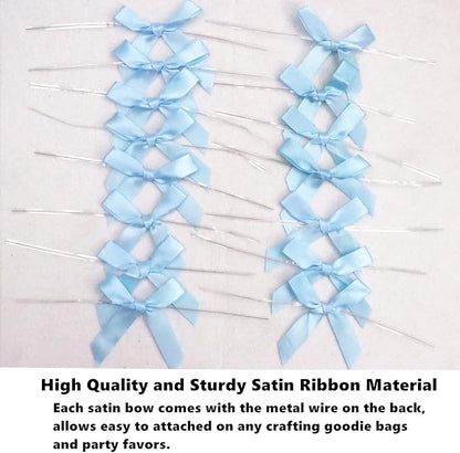100 Pieces 3 inch Satin Ribbon Twist Tie Bows, Blue Pretied Bows with Twist Ties, Twist Bows Treats Bags, Bow Ties for Treats, Cake Pops, Baby Shower, Crafts, Gift Wrapping Favors, Cookies