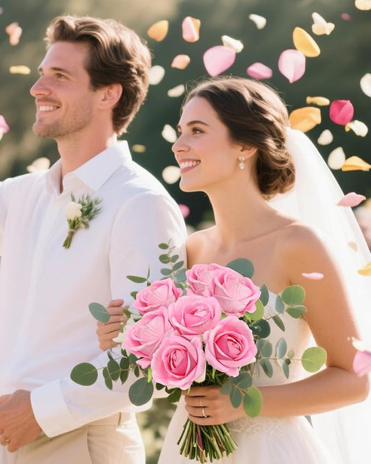 LFF 50Pcs Fake Pink Roses Artificial Flowers with Long Stems, Realistic Silk Faux Roses in Bulk, Wedding Bouquet, DIY Floral Arrangement for Home/Wedding/Proposal Ceremony Decoration(Pink)