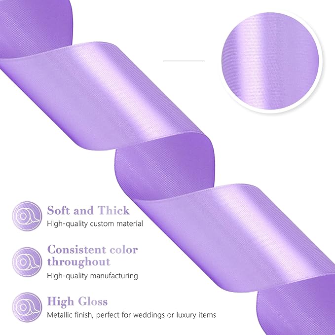Lavender Satin Ribbon 2 Inch 60 Yards, Polyester Fabric Ribbon for Flower Bouquet, Wedding, Crafts, Gift Wrapping, Baby Shower, DIY Bows and Outdoor Decor