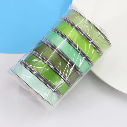 Sage Green Satin Ribbon Solid Fabric Ribbons 3/8'' inch Double-Faced Satin Ribbon for Gift Wrapping, Wedding, Birthday, Baby Shower Decor Floral Bouquet Crafts- 6 Colors X 5 Yards Each